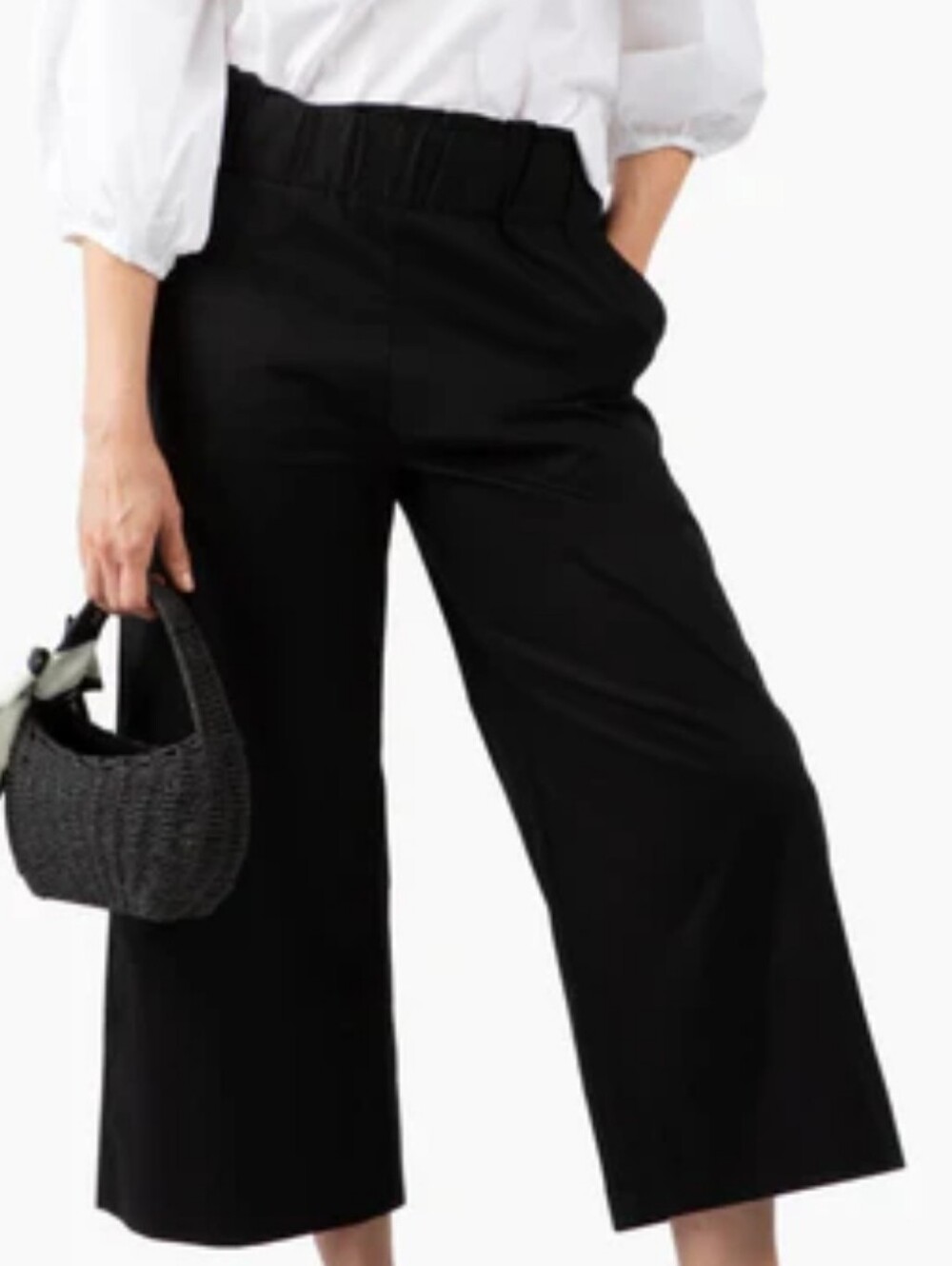 Quiet Culture Wide Leg Black Linen-Blend Pull-On Pants